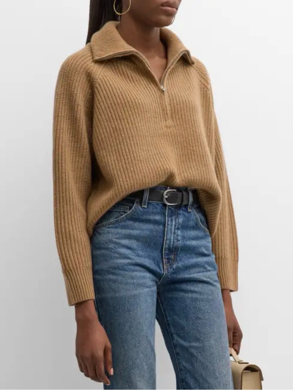 Nili Lotan Garza Cashmere Quarter Zip Sweater Camel Medium